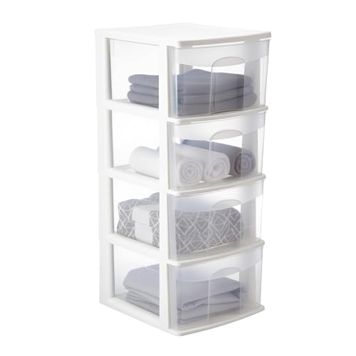 Italhome Cajonera ONYX 4 de Plástico Blanca con 4 Cajones Transparentes, Organizador Multiusos Desarmable para Recámara, Oficina o Cocina