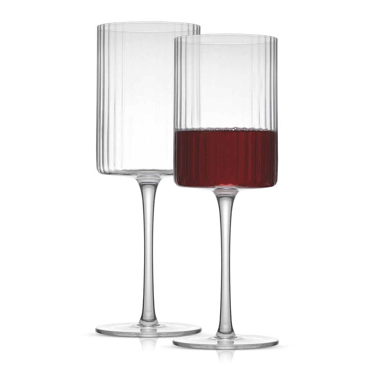 JoyJolt - Copas de vino estriadas - ELLE 17 oz rojo juego de 2 vasos grandes de tallo largo Vaso único o cóctel estilo clásico