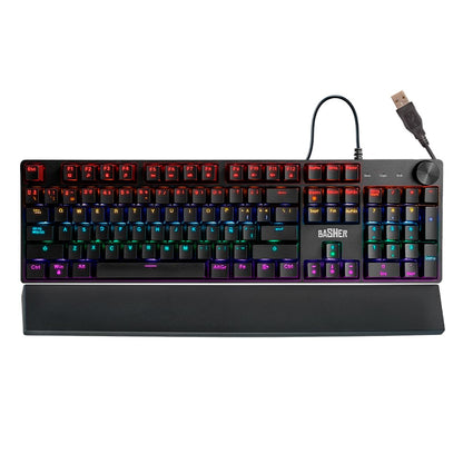 Teclado alámbrico led Rainbow Gamer para PC, reposa muñecas BASH-1004