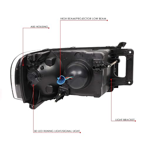 DNA MOTORING HL-LB-DR02-BK-CL1 Par de faros LED DRL compatible con 02-05 Ram 1500 2500 3500