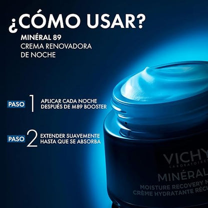 Vichy Minéral 89 Crema de Noche con Melatonina Pura Dermatológica 50ml | Crema Recuperadora Nocturna con Melatonina Pura y Ácido Hialurónico para Regenerar y Rellenar la Piel Mientras Duermes