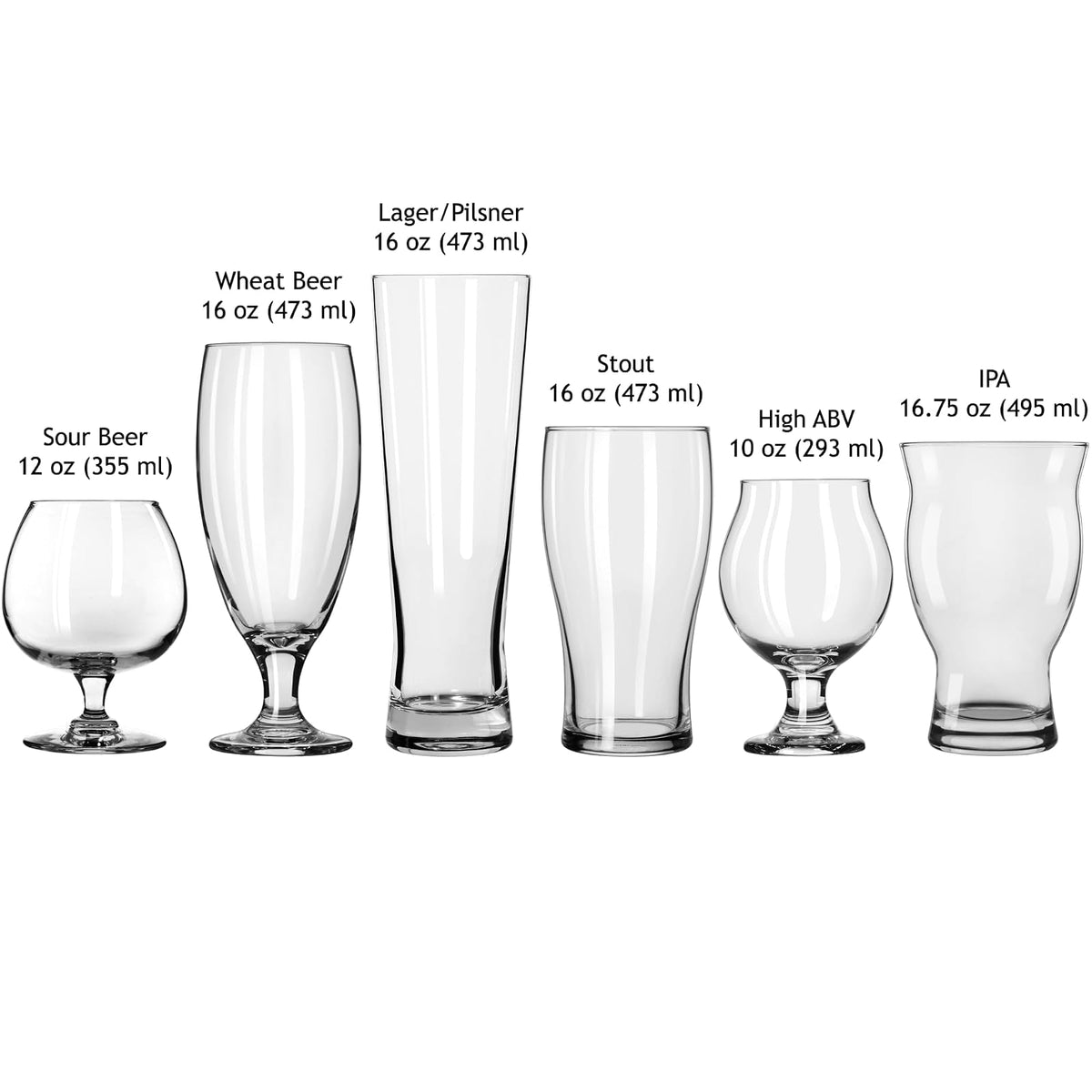 Libbey - Vasos de Cerveza Variados, Versátiles, Premium, para Pilsner, Stout, Lager, IPA y más, Set de 6, Vidrio, 16.75 Onzas