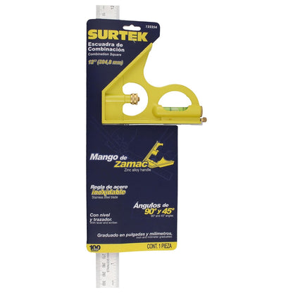 Surtek 122254 Escuadra de Combinación con Mango Zamac 12"
