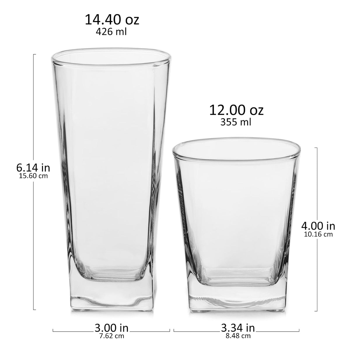 Libbey City - Juego de 16 vasos de vidrio, 425 ml y 360 ml