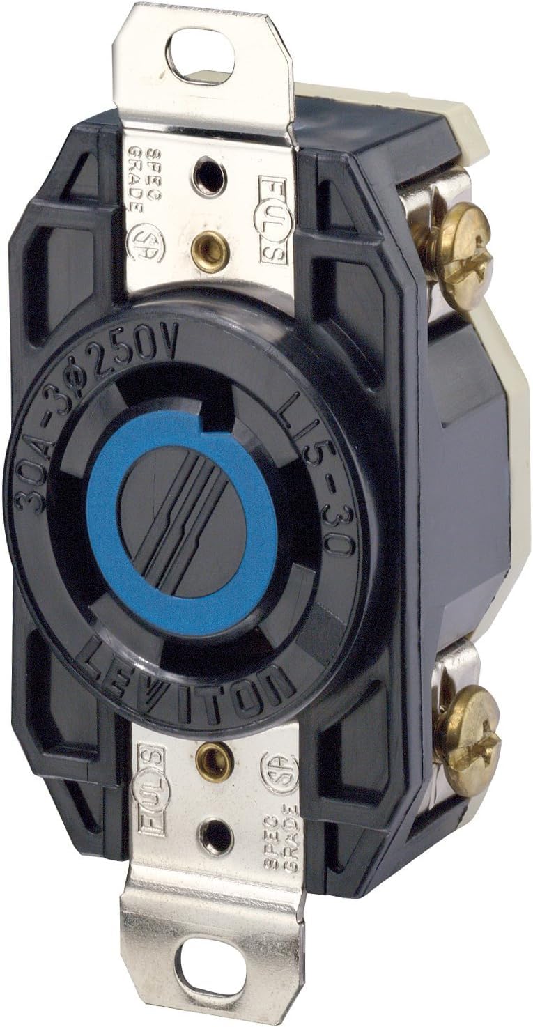 Leviton 02720-000 Contacto con seguro de Media Vuelta, Grado Industrial, 30Amp, 250V, Trifásico, color Negro