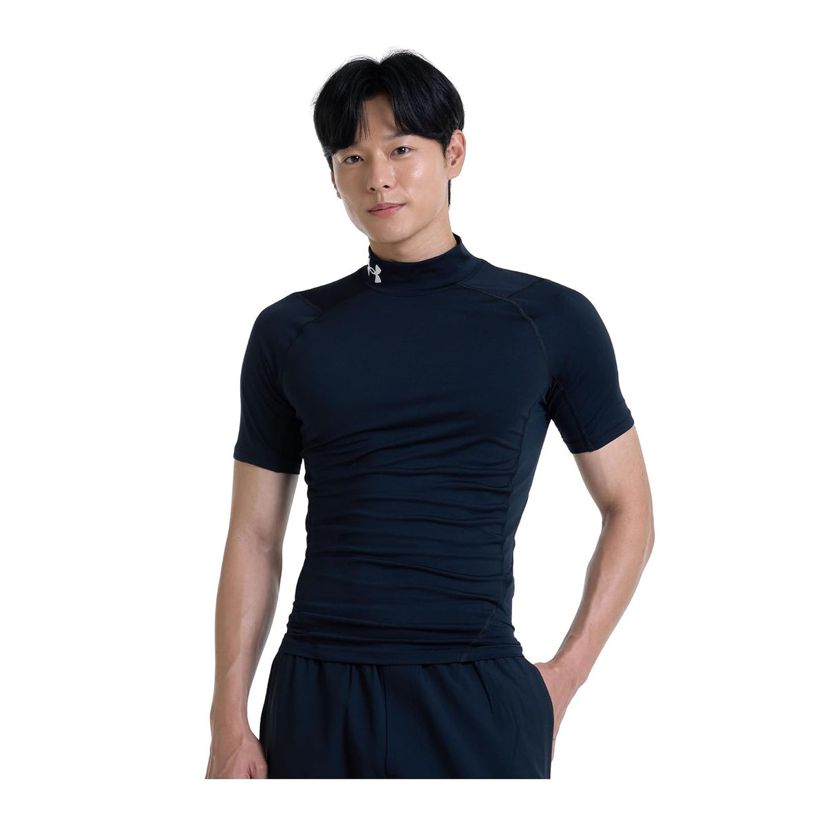 Under Armour Heatgear Armour Comp Mock Short Sleeve T-Shirt Camiseta Hombre - M Alto - Negro (001) - Blanco
