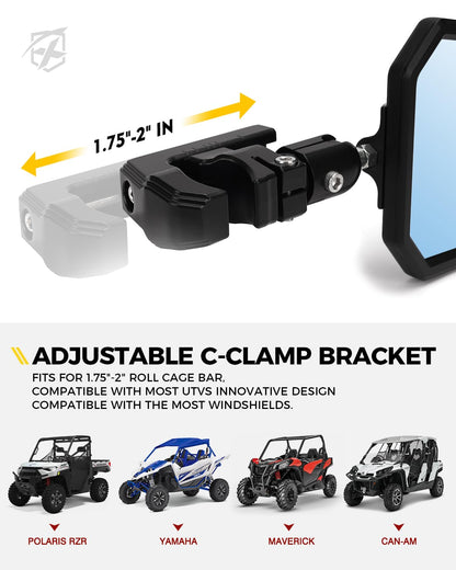 Xprite UTV - Espejos laterales para jaula de barra enrollable de 1.7 a 2 pulgadas, soporte ajustable para espejo retrovisor de aluminio resistente para todoterreno, lado a lado, Polaris RZR XP Turbo,