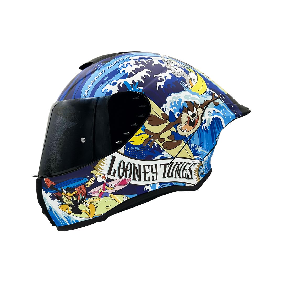 Casco Modular - DC - Visor Anti Baho Motocicleta Marca Edge - Visor Doble ANTIVAHO Certificado Dot Moto - Cascos Motocross Pegatina Pegatinas Protector Mujer Hombre (Looney Tunes Mate, S)