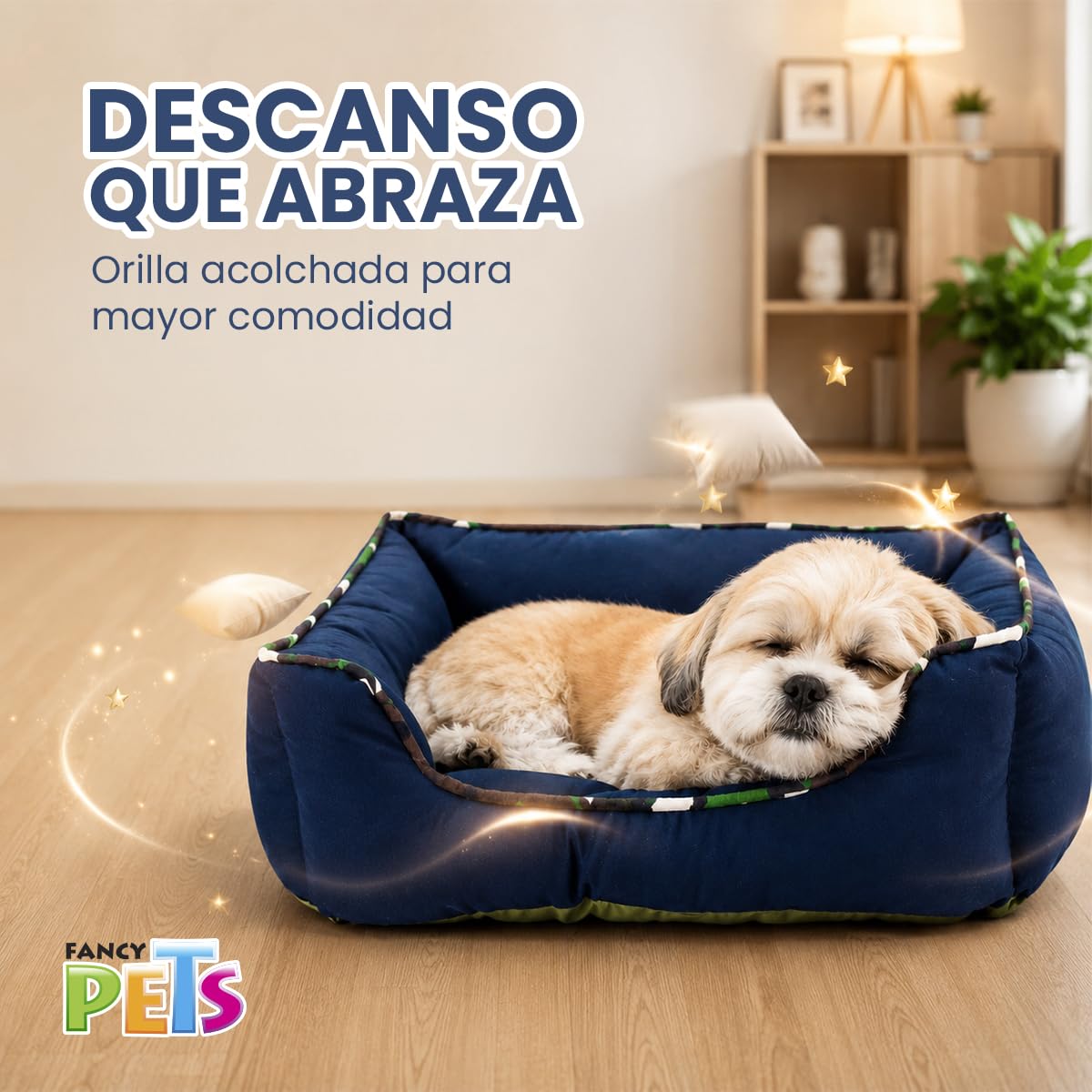 Fancy Pets Cama Corgi para Perros Chica 53 x 44 x 22 cm Azul Cama Acolchada con Orilla Suave Lavable y Resistente para Descanso Diario