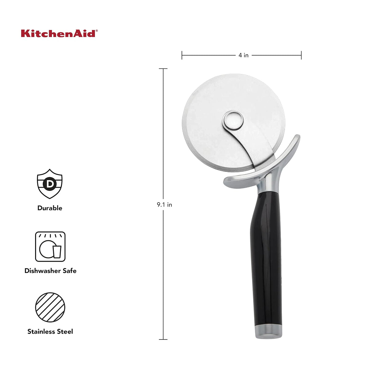 KitchenAid Rueda clásica para pizza, 9 pulgadas, color negro