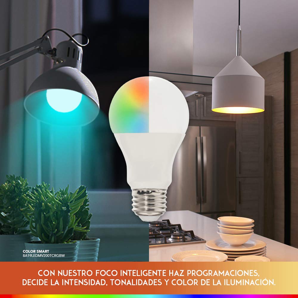 Kit de 3 focos LED Inteligentes,Tecnolite KIT GLOW SMART, CCT Atenuble + Foco Inteligente LED, COLORS SMART, 8 W, Base E27, Luz de Colores, Compatible con Connect App Compatible con Alexa