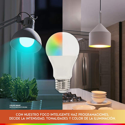 Kit de 3 focos LED Inteligentes,Tecnolite KIT GLOW SMART, CCT Atenuble + Foco Inteligente LED, COLORS SMART, 8 W, Base E27, Luz de Colores, Compatible con Connect App Compatible con Alexa