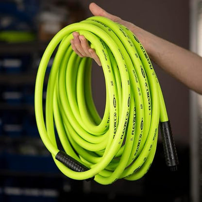 Flexzilla Air Hose, 3/8 in. x 50 ft., 3/8 in. MNPT Fittings, Heavy Duty, Lightweight, Hybrid, ZillaGreen - HFZ3850YW3