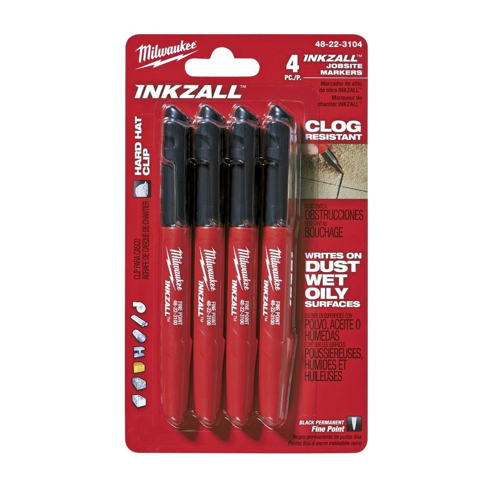 Milwaukee 48-22-3104 Inkzall Point Marker, Fine, Black, 4-Pack