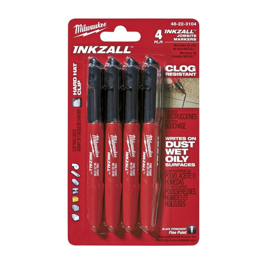Milwaukee 48-22-3104 Inkzall Point Marker, Fine, Black, 4-Pack