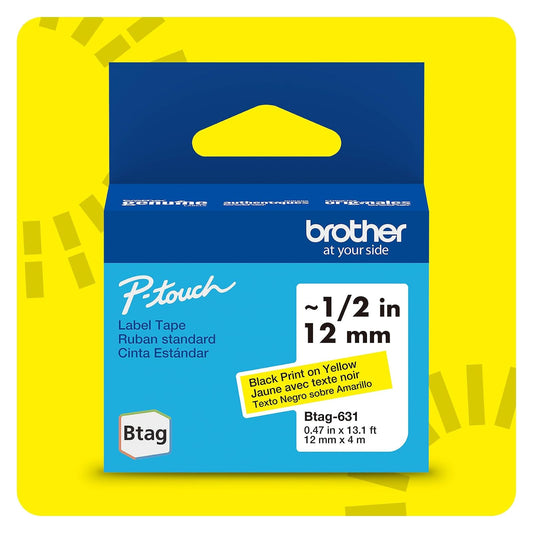 Brother P-Touch Btag BTAG631 - Cinta de etiquetas de color negro sobre amarillo, 12 x 4 m