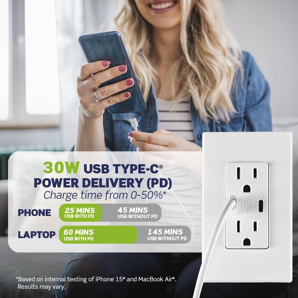 Leviton 006-T5635-00B Combinación Contacto Doble a Prueba de Manipulaciones y Contacto USB tipo C/C, Café
