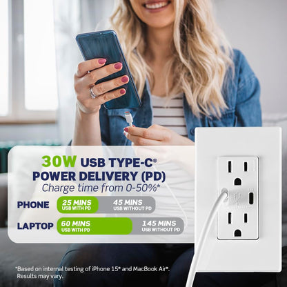 Leviton 006-T5635-00B Combinación Contacto Doble a Prueba de Manipulaciones y Contacto USB tipo C/C, Café