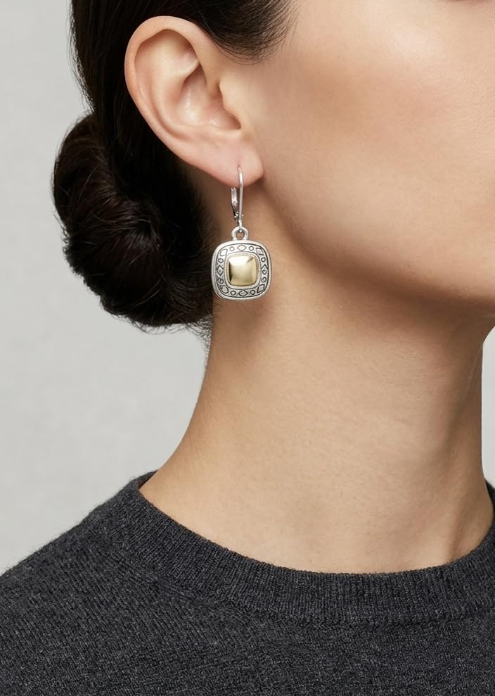 Napier Pattern Balance Leverback Drop Earrings for Women, Two Tone