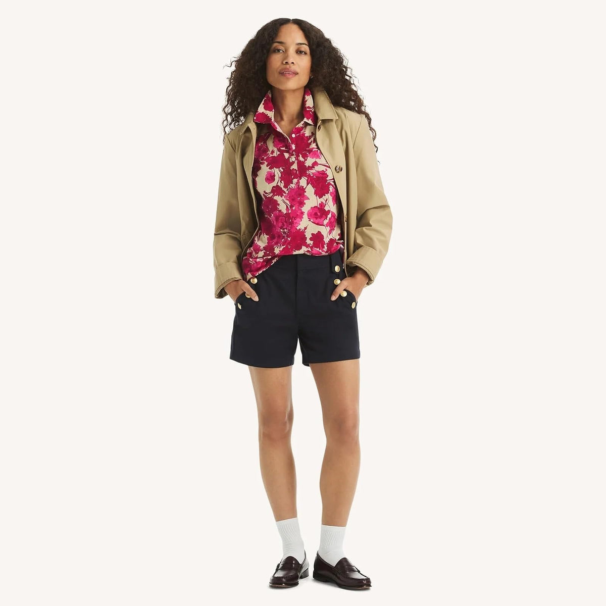 Nautica Polo de Manga Corta con Botones para Mujer