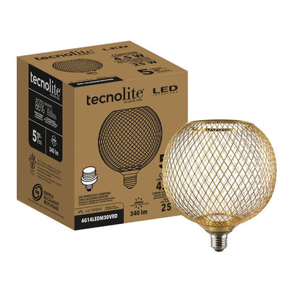 Tecnolite - Foco Globo Malla Metálica LED 4.5 W, Luz Ámbar, Base E27, No atenuable