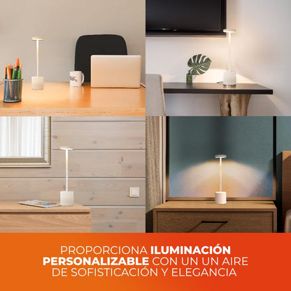 Tecnolite - Lámpara de Mesa LED 3 W Portátil, Recargable, Luz Blanca Ajustable y Atenuable Táctil, Lámpara Interior para Restaurante