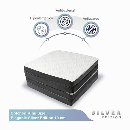 Memory Foam Silver Edition | Colchón/Colchoneta Plegable para Invitados y Visitas con Maleta de Transporte, Soporte Confortable, Portátil y Fácil de Guardar, Blanco con Gris