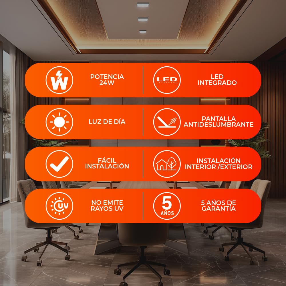 Tecnolite Lámpara Plafón LED 24 W - Luz de Día, IP54, IK05, Lámpara de Techo de Sobreponer Cuadrada, LED integrado, OKAB II