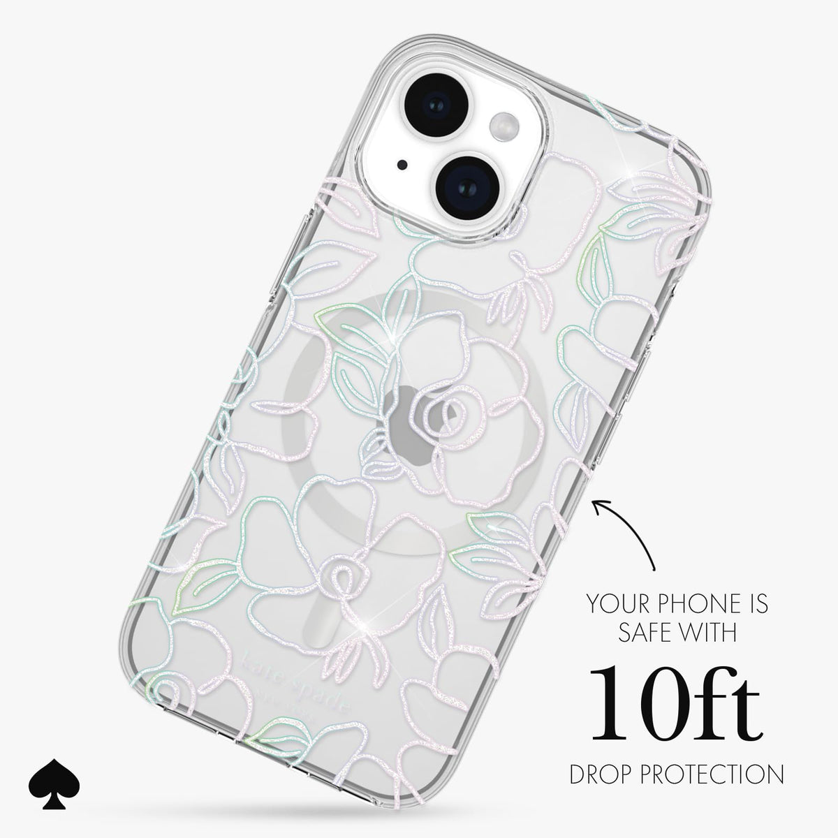 Case-Mate Kate Spade New York Funda para iPhone 15 / iPhone 14 / iPhone 13, Compatible con MagSafe - Modern Floral Silver