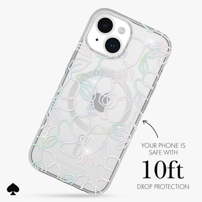 Case-Mate Kate Spade New York Funda para iPhone 15 / iPhone 14 / iPhone 13, Compatible con MagSafe - Modern Floral Silver