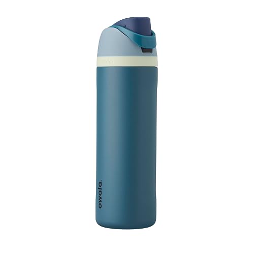 Owala FreeSip Botella de acero inoxidable aislada con popote, botella de agua deportiva libre de BPA, ideal para viajar, 24 oz, Mezclilla