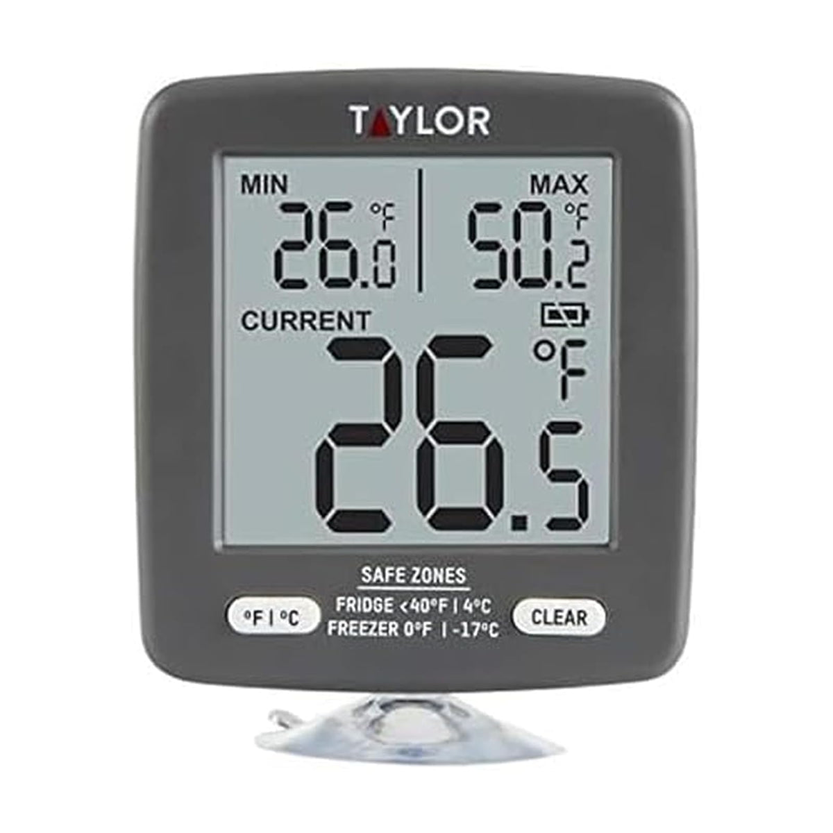 Taylor - Termómetro digital para cocina, refrigerador/congelador de cocina, min/máximo en la visualización, visualización de 2 pulgadas, gris, 1 unidad (paquete de 1)