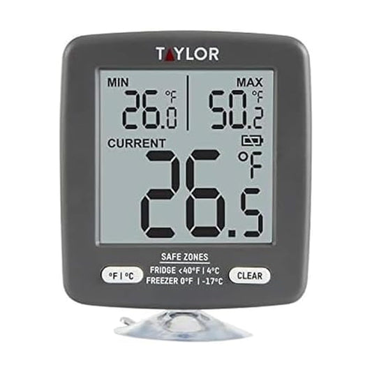 Taylor - Termómetro digital para cocina, refrigerador/congelador de cocina, min/máximo en la visualización, visualización de 2 pulgadas, gris, 1 unidad (paquete de 1)