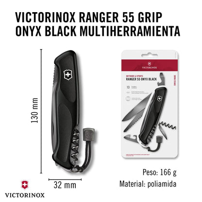 Victorinox Ranger Grip 55 Onyx Black, 12 Usos