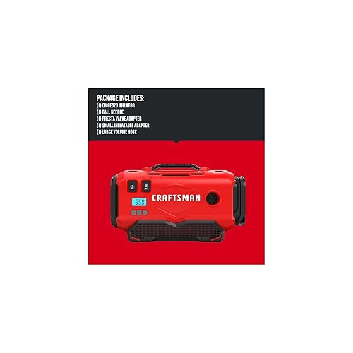 CRAFTSMAN Inflador Neumáticos Compresor Aire Portátil V20 3 Modos: Inalámbrico 120V 12V Rojo