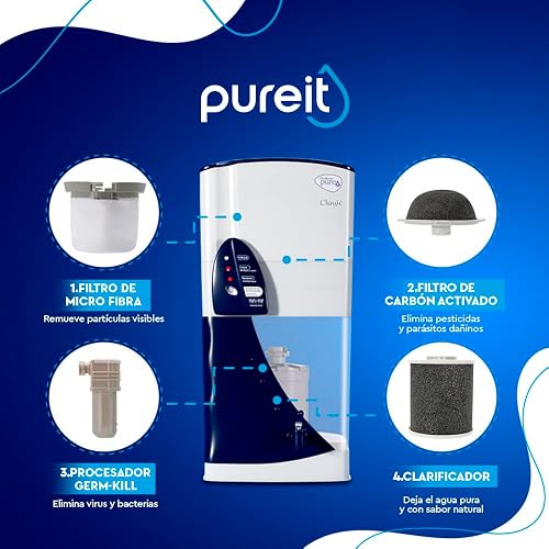 PUREIT | Purificador de Agua Classic 9 Litros + Filtro | Agua segura, cristalina y sin olor | No requiere instalación ni electricidad | Diseño práctico y elegante ideal para el hogar