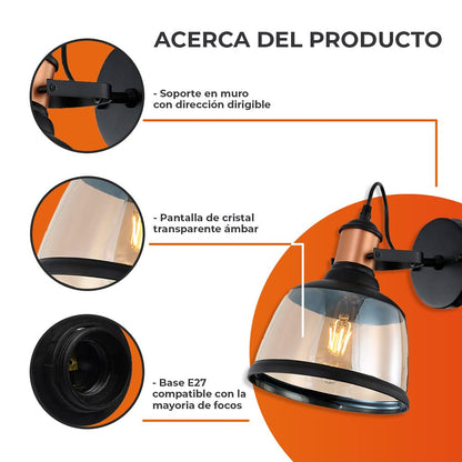 Tecnolite Lámpara de Pared Arbotante Cristal, Potencia Máx. 60 W, 1 Base E27, Sobreponer, No incluye foco