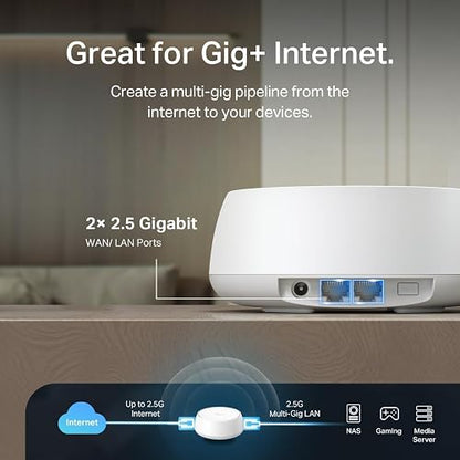 TP-Link Deco WiFi 7, Mesh BE5000 para Todo el hogar, hasta 5013 Mbps con MLO, 2 * 2.5G Puertos, Cobertura hasta 613 Metro. Deco BE25(3-Pack)