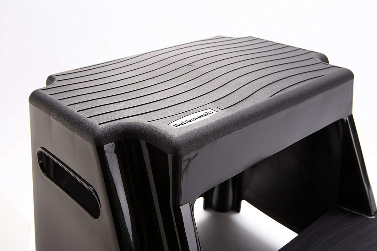 Rubbermaid RM-P2 2-Step Molded Plastic Stool with Non-Slip Step Treads, 300-Pound Capacity, Black Finish