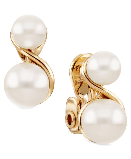 Anne Klein Pendiente - Pendientes de clip con perlas de imitación y tono dorado - Oro