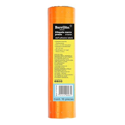 BARRILITO Etiqueta Naranja 22x12mm Paquete 10 Rollos