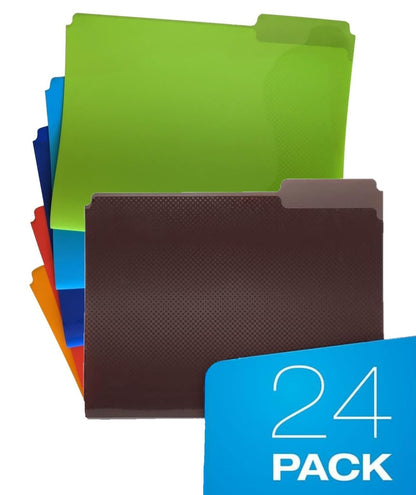 Oxford 52004 carpetas de plástico para archivos, paquete de 24 fichas de corte 1/3, para papeles de tamaño carta, azul, rojo, naranja, azul claro, verde, negro