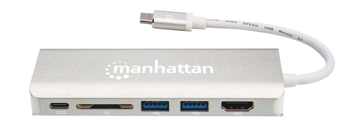 Manhattan 152075 Convertidor Video USB-C a HDMI/RJ45/USB/USB-C PD/Lector SD,