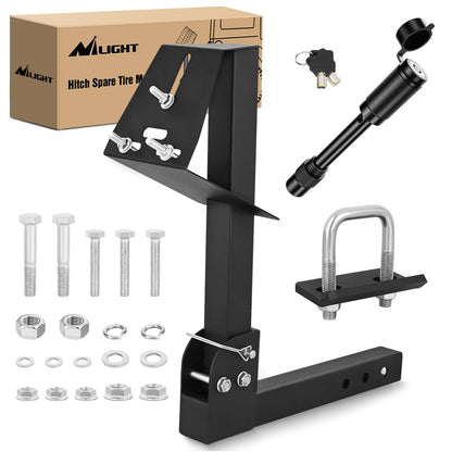 Nilight - Soporte de neumático de repuesto para enganche de remolque ajustable para camión, SUV, ATV, UTV, receptor de 2 pulgadas, se adapta a ruedas de remolque de 4 y 5 y 6 lengüetas