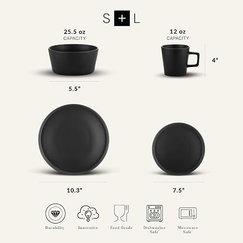 Stone Lain Coupe - Vajilla para 4, color negro mate