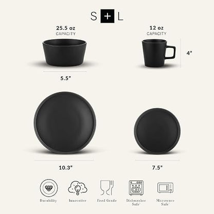 Stone Lain Coupe - Vajilla para 4, color negro mate