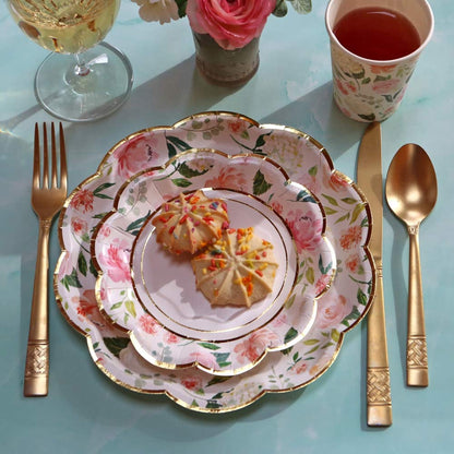 Kate Aspen Pink Floral 7 pulgadas. Platos de papel decorativos de primera calidad (350 g/m² de peso, juego de 16), perfectos para despedidas de soltera y bodas,
