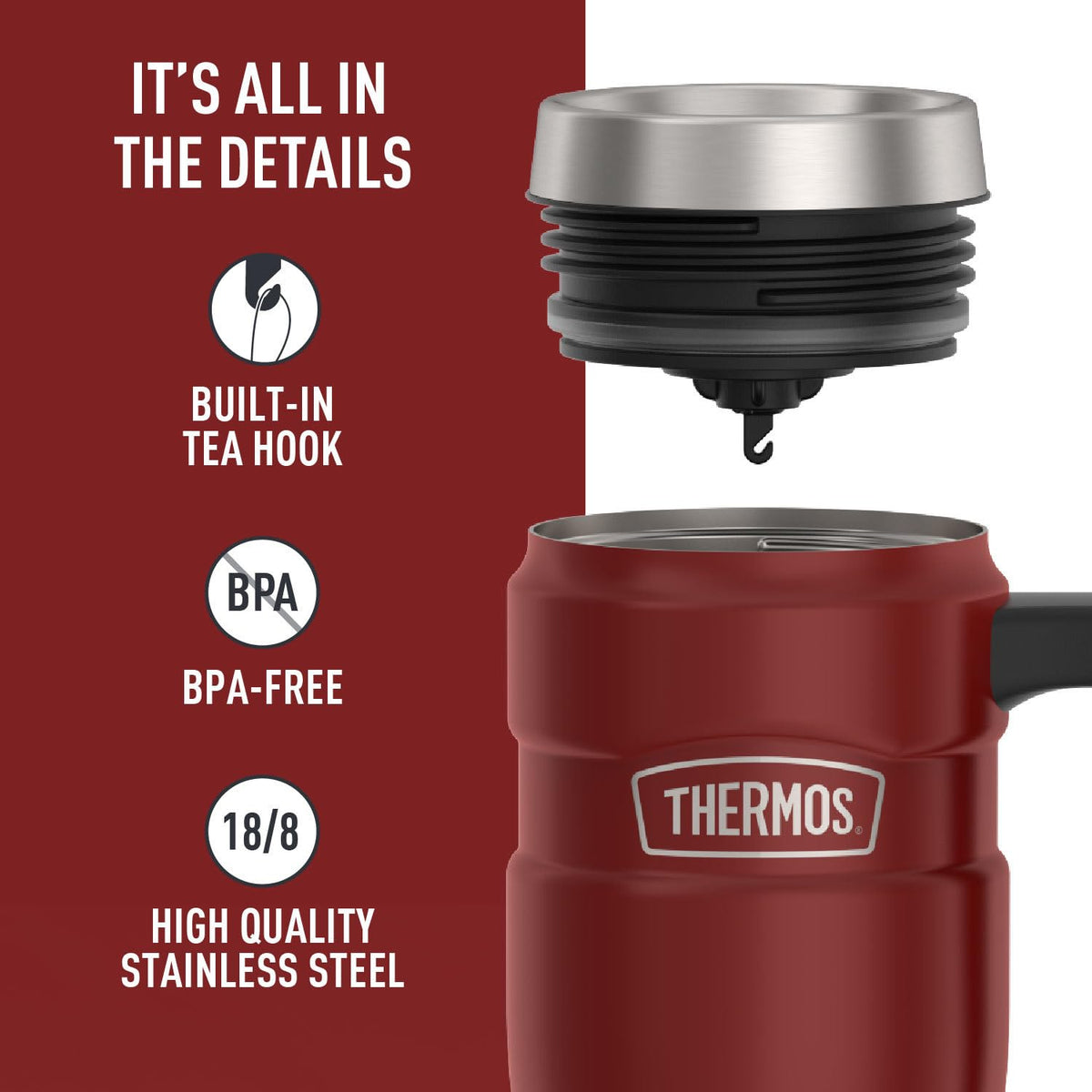 THERMOS Stainless King Taza de viaje aislada al aspiradora, 16 onzas, rojo rústico