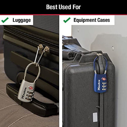Master Lock Candado, configura tu propia combinación de cerraduras TSA para equipaje, cerradura de cierre de viaje con grillete de cable es de 1-3/16 pulgadas Los colores pueden variar, 4688T, 2