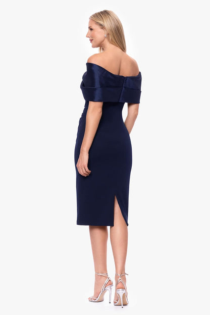 Betsy & Adam Scuba Crepe and Taffeta Off The Shoulder Knee Length Dress Vestido para ocasión Especial Mujer